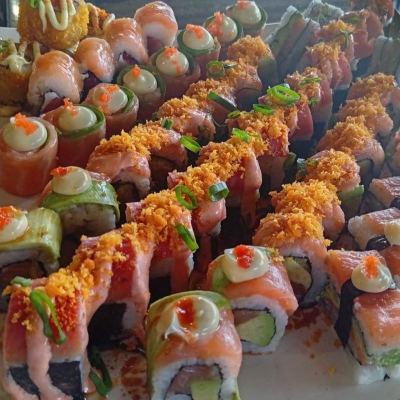 Sushi Express platter of salmon and rainbow rolls