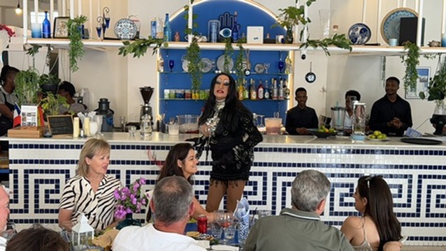 Drag performer entertaining guests at the Meraki bar